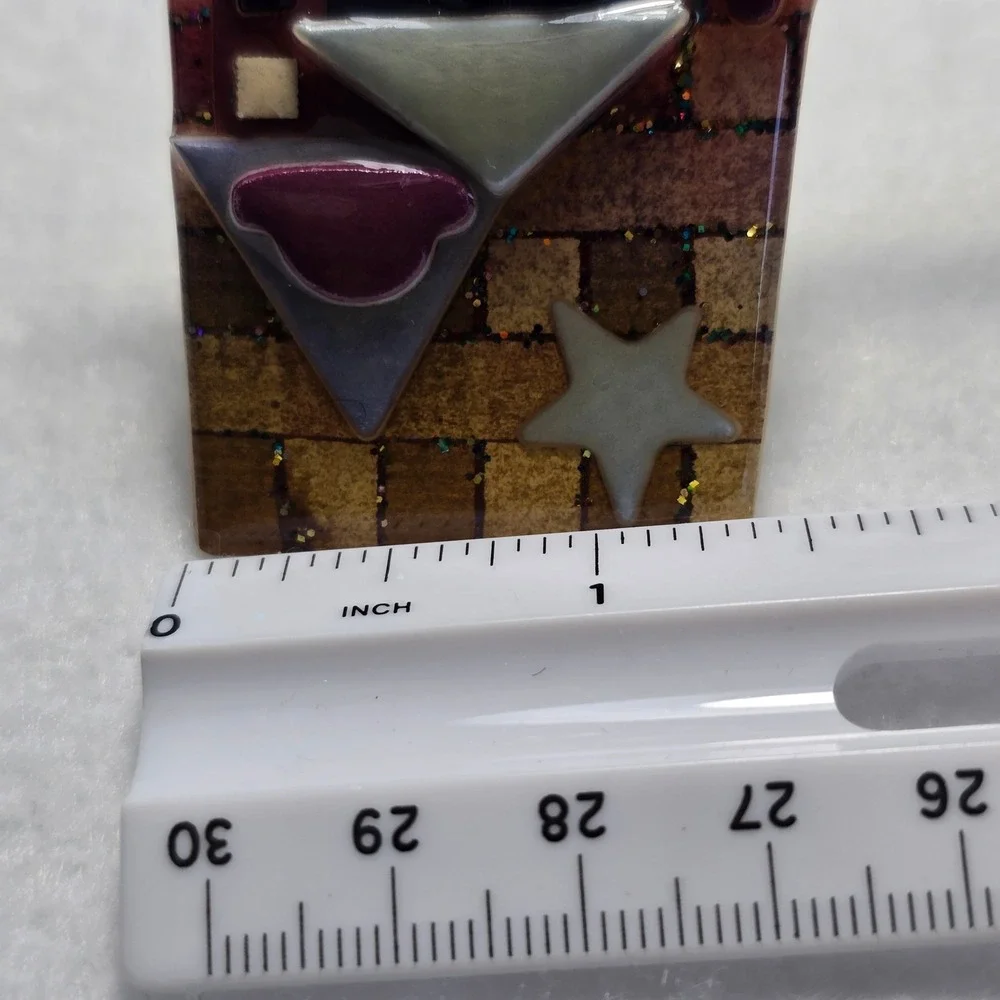 House Pins by Lucinda Brooch Resin Vintage Whimsical Folk Art House Star Glitter